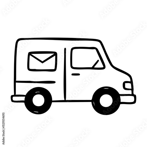 郵便車　トラック　線画　手書き