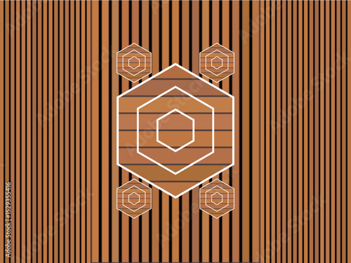 The wood slat pattern has luxurious shades, vertical lines, and the center has a hexagonal geometric pattern to add prominence. It can be used in graphic design, wall decoration, furniture.