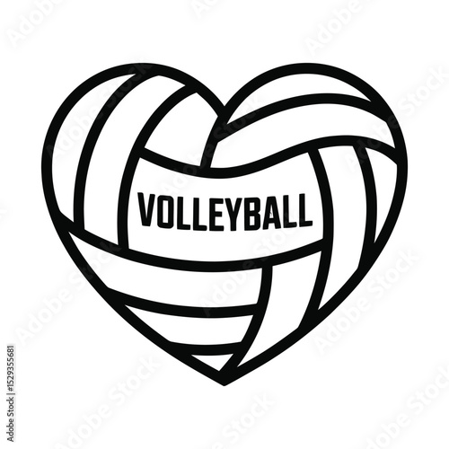 Stylized heart made of volleyball panel lines with centered text for branding