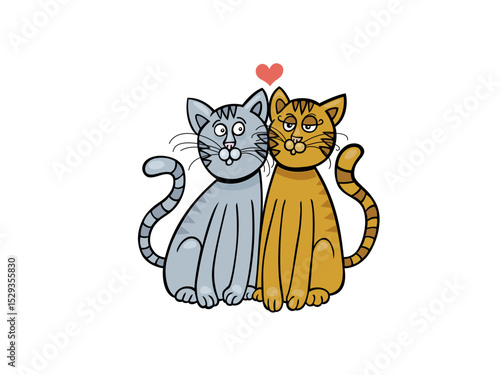 Cute Cartoon Cats Embracing Underneath a Pink Heart Symbol
