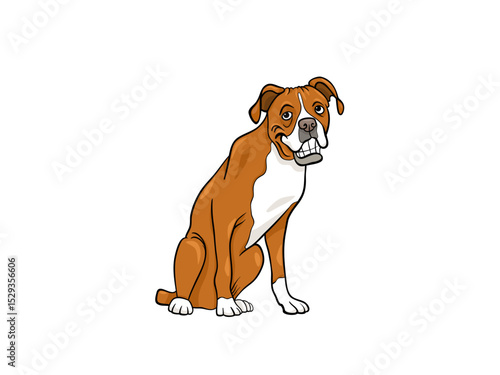 A Cartoon Boxer Dog Sits Upright and Smiles Happily