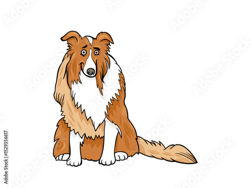 A Cartoon Collie Dog Sitting Patiently with a Fluffy Mane and a Curious Expression