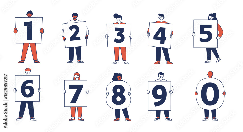 Fototapeta premium People are stand holding a number from 1 to 0
