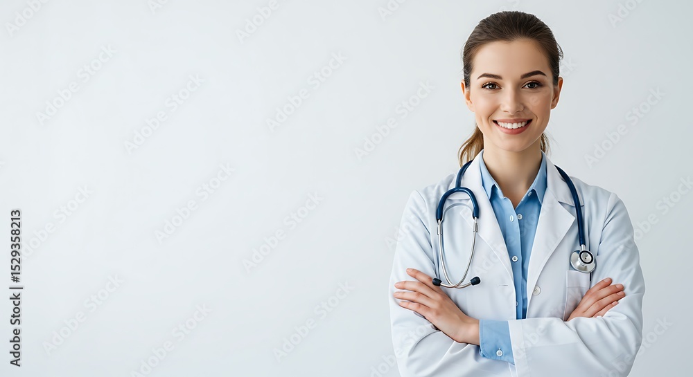 Confident Female Doctor with Stethoscope, Smiling and Arms Crossed Confident Female Doctor with Stethoscope, Smiling and Arms Crossed