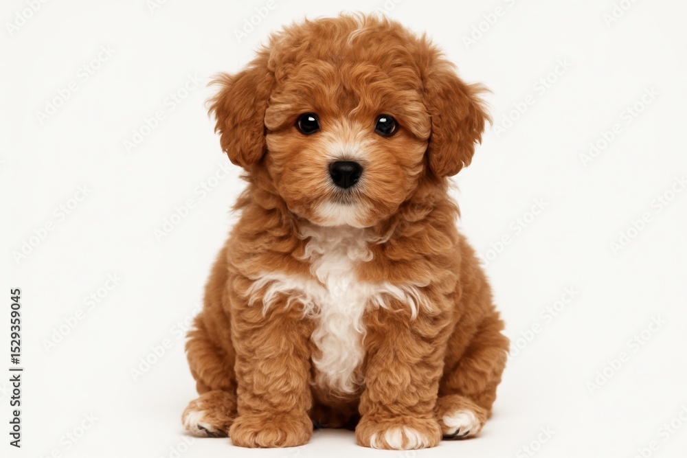 Teddy Bear Pup Adorable Fluffy Brown and White Poodle Mix Puppy Sitting and Looking Cute Isolated on White Teddy Bear Pup Adorable Fluffy Brown and White Poodle Mix Puppy Sitting and Looking Cute Isolated on White