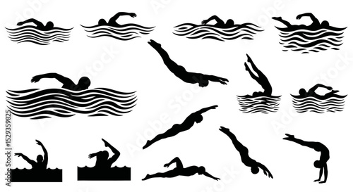 Swimming and Diving Silhouette Set