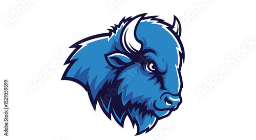 Blue Bison Head Mascot Logo with Sharp, Angular Design