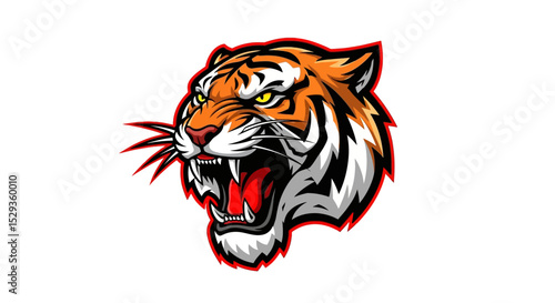 Roaring Tiger Head Mascot, Fierce Orange Stripes, Vector Illustration