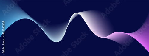 Flowing dark blue curve shape with soft gradient vector abstract background, relaxing and tranquil art, can illustrate health medical or sound of music. Vector illustration