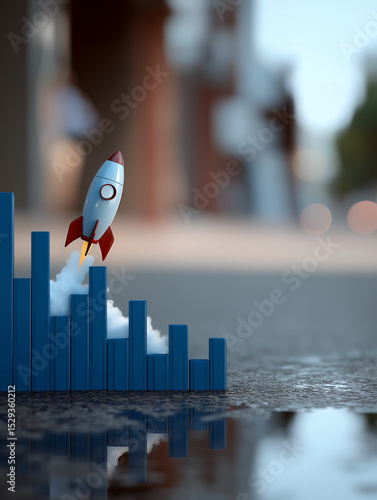 Rocket Launching From Bar Graph Representing Business Growth