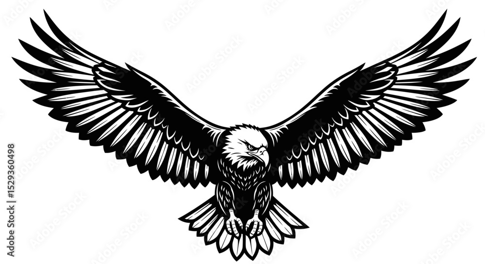 Fototapeta premium Majestic Bald Eagle with Outstretched Wings in Flight