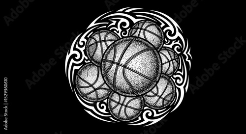 Stippled Basketball Cluster with Tribal Design