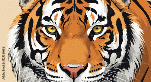 Striking Vector Illustration of a Tiger's Face with Intense Gaze