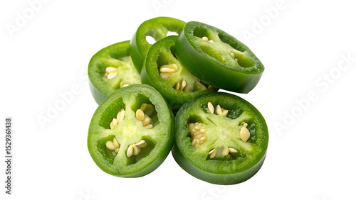 Tableau sur toile Close-Up of Freshly Sliced Green Jalapeño Peppers Isolated on transparent Backgr