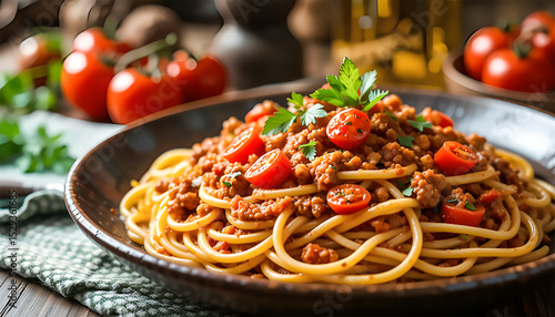 Spaghetti Bolognese with Fresh Cherry Tomatoes