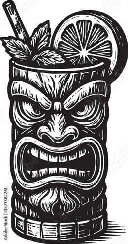 tiki style cocktail vector illustration