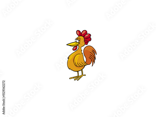 Cartoon Rooster Standing Proudly Against White Background