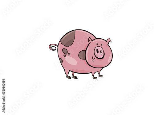 Adorable Cartoon Pig with Pink Skin and Dark Spots