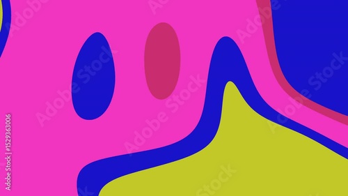 Abstract liquid colorful background displays pink, blue and olive shapes with curves in a simple illustrative style