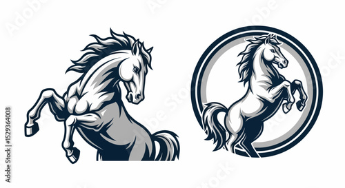 Two rearing horses in a stylized, monochrome vector illustration.
