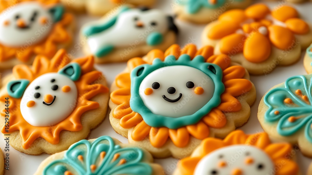Adorable Animal-Themed Sugar Cookies with Vibrant Orange and Teal Icing Adorable Animal-Themed Sugar Cookies with Vibrant Orange and Teal Icing