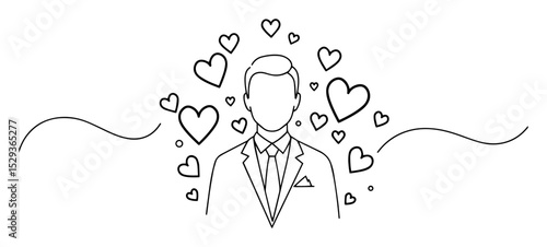 man in love in suit with hearts outline vector