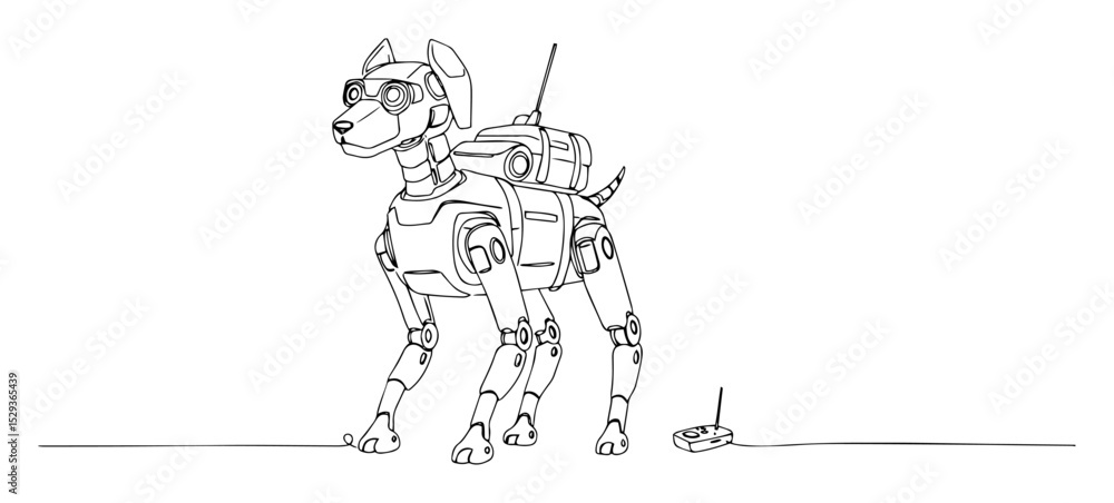 Fototapeta premium robotic dog with antenna and controller outline vector