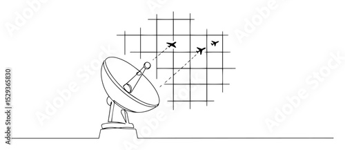 satellite dish tracking drones on radar grid lineart sketch