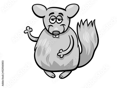 Funny Cartoon Squirrel Waving Hello With Big Tail and Sleepy Eyes