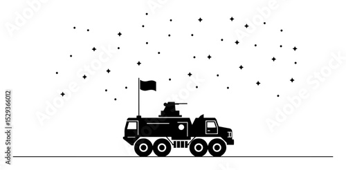 armored vehicle under stars silhouette vector illustration