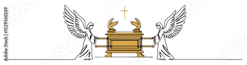ark of the covenant with two angels monoline vector illustration