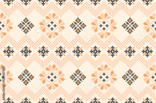 Cross stitch pattern concept showcasing traditional ethnic geometric pattern, Design for textile, background,carpet,wallpaper,clothing,wrapping,Batik,fabric,Vector illustration	
