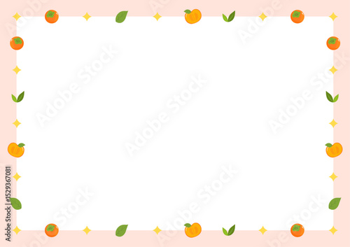 Vertical spring notebook memo template with cute autumn persimmon and leaf decoration. Vector illustration.