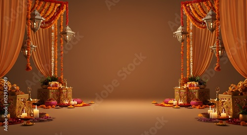 Wallpaper Mural Vibrant Indian Wedding Stage Decor  Orange and Gold Theme, Festive Mandap Design Torontodigital.ca