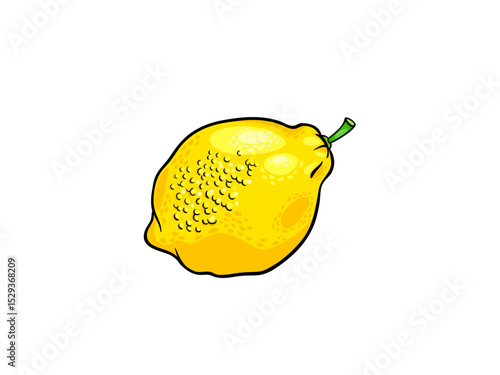 Bright Yellow Lemon Fruit with Green Stem and Bumpy Texture
