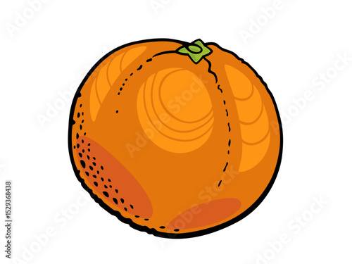 Round Bright Orange Citrus Fruit with Textured Skin and Green Stem