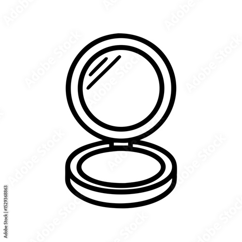 Makeup compact mirror in open position on a white background  