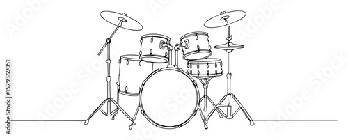 drum set one line vector drawing