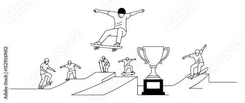 skateboarding contest one line drawing