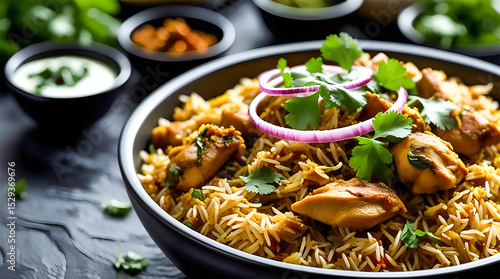 Delicious Chicken Biryani with Fresh Garnishes
