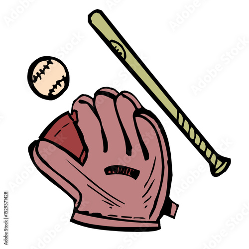 Baseball Equipment Including Bat Ball and Glove for Sport Activity