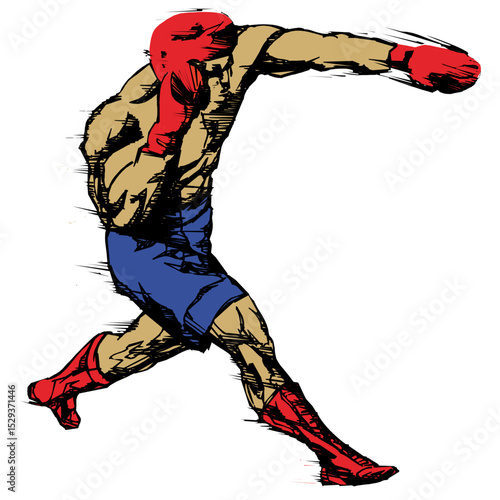 Dynamic Boxer Delivering a Powerful Punch During a Competitive Match