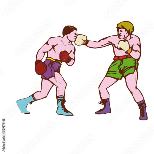 Two Athletes Engage in Intense Boxing Match Displaying Athleticism and Combat Skills