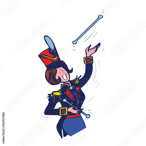 Animated Majorette with Baton Performing a Dynamic Routine