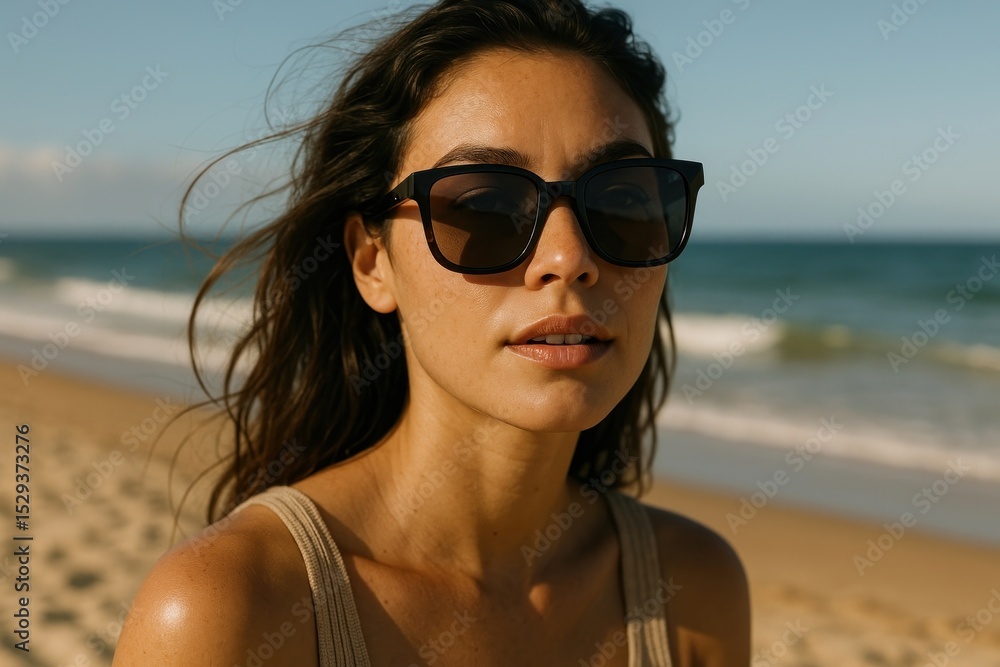 Woman enjoying sunny beach Woman enjoying sunny beach