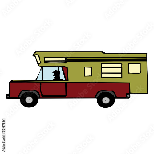 Vintage RV Motorhome Driving Across the Countryside