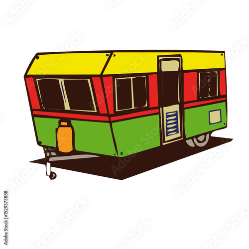 Vintage Travel Trailer with Bright Red Green and Yellow Accents