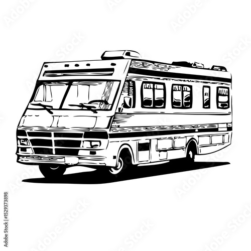 Detailed Illustration of a Recreational Vehicle Traveling Across the Country