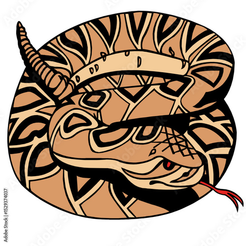 Illustrative Drawing of a Coiled Rattlesnake Ready to Strike