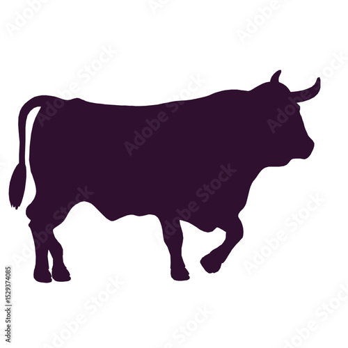 Silhouette of a Powerful Bull Ready for Action in a Field